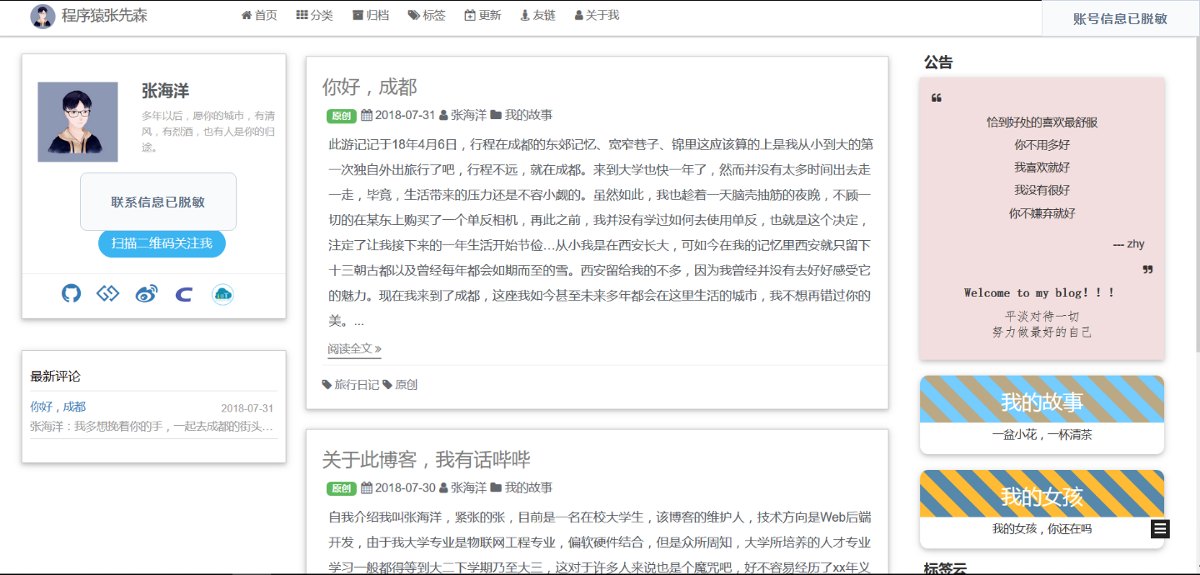项目 README 中保存的旧版博客首页,联系信息已脱敏